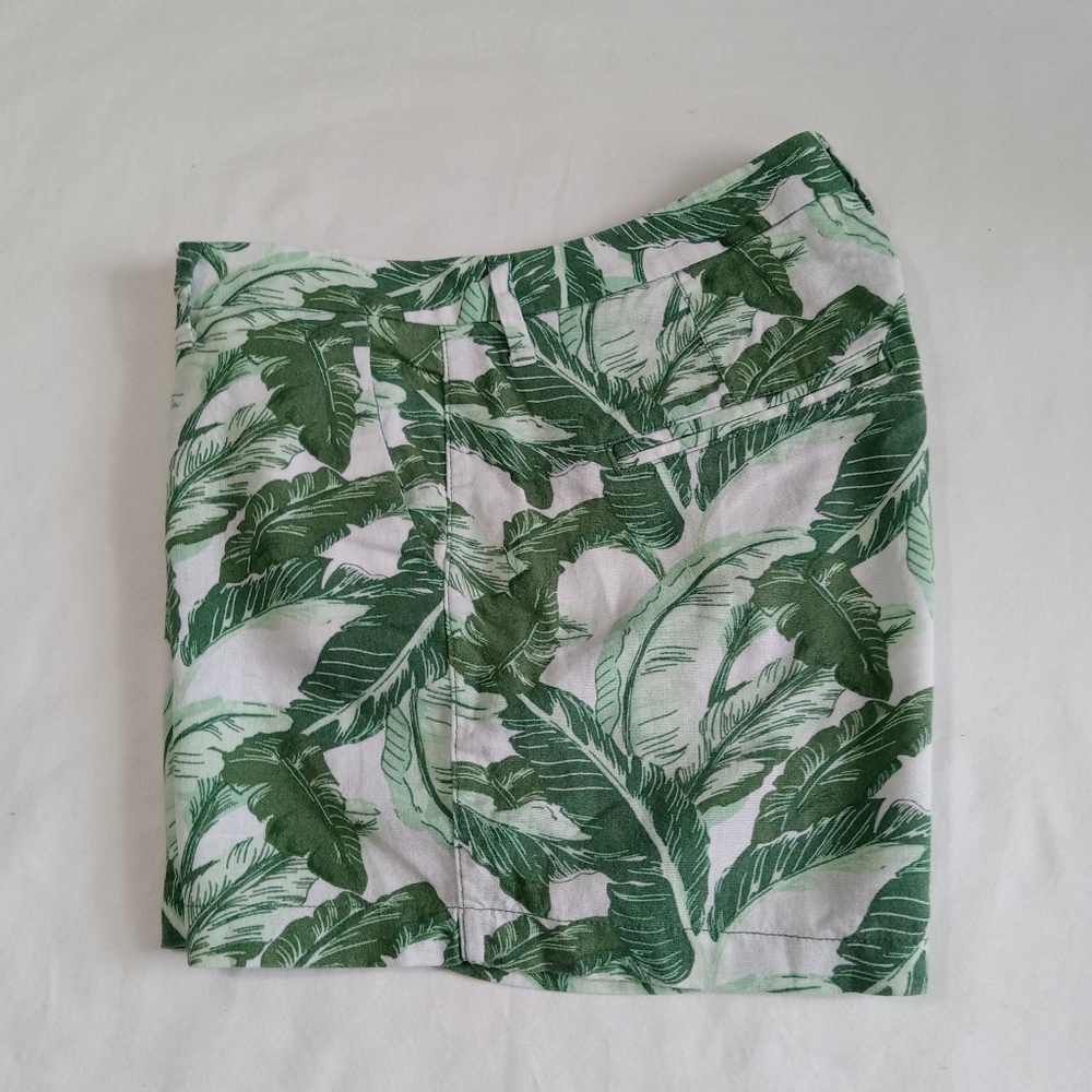 Old Navy Shorts Linen Philodendren Leaves Size 6 Green White - Picture 13 of 13